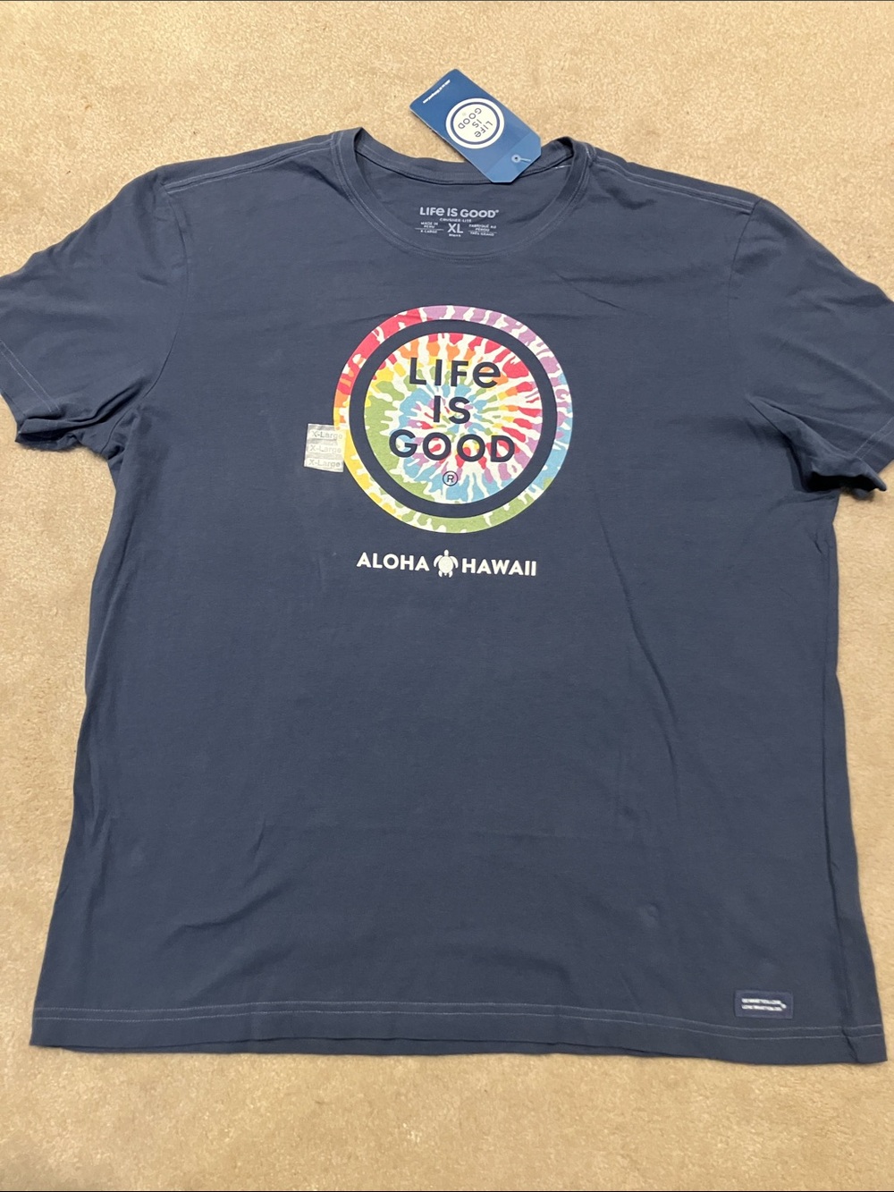 Life Is Good Hawaii Navy Multicolor Tie-Dye Circle Logo Tee